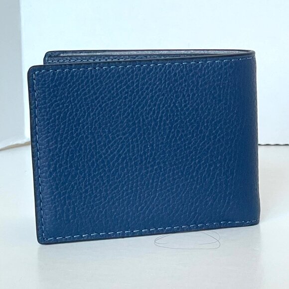 Coach Slim Billfold Wallet Deep Blue Graphic Pebbled Leather Mens CZ062 - Picture 3 of 8